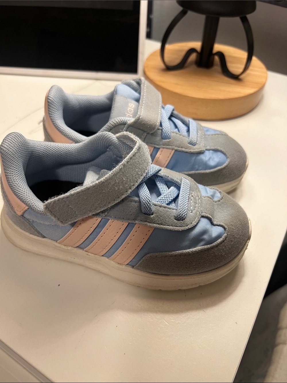 adidas Kids Light Blue and Pale Pink Velcro Sneakers